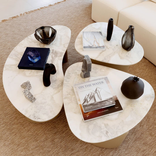 TRIO FLOW TABLES. SET OF 3 MARBLE COFFEE TABLES